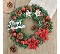 ZYOOO 35cm Christmas Wreath,Artificial Front Door Wreath with Merry Christmas,Wall Window Garland for Home Garden Farmhouse Christmas Decoration