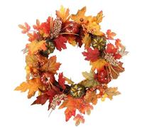 ZYOOO 40cm Fall Front Door Wreath,Artificial Autumn Wreath with Punkin Berries Maple Leaves for Halloween Christmas Thanksgiving Garden Farmhouse Festival Wall Window Garland Decoration