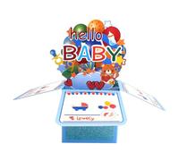ZYOOO Hello Baby 3D Card for Newborn Boy,Baby Shower Pop Up Greeting Card from Dad,Grandpa,Uncle with 1 Envelope,1 Message Card(Blue)