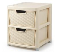ZYORA 2 Tier Large Cream Rattan Effect Drawer - Plastic Durable Stylish with Smooth Pull Drawers - Multipurpose Storage Unit Cabinet Organizer for Home Office, Bedroom, Bathroom, Garage