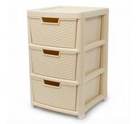 ZYORA 3 Tier Large Cream Rattan Effect Drawer - Plastic Durable Stylish with Smooth Pull Drawers - Multipurpose Storage Unit Cabinet Organizer for Home Office, Bedroom, Bathroom, Garage