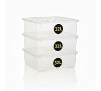 Zyora 32L Clear Plastic Storage Boxes with Lids - 32 Litre Under Bed Stackable Containers for Living Room, Bedroom, Garage, Kitchen - Home Storage Solutions - 60cm x 40cm x 18cm