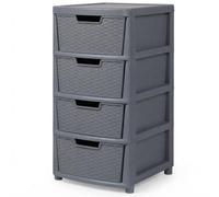 ZYORA 4 Tier Large Grey Rattan Effect Drawer - Plastic Durable Stylish with Smooth Pull Drawers - Multipurpose Storage Unit Cabinet Organizer for Home Office, Bedroom, Bathroom, Garage