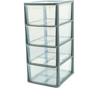 ZYORA A4 Medium Plastic Storage Drawers Unit, Compact Vertical Organizer with Drawers, Durable Plastic Drawers Storage and Organization for Home, Office, Crafts & Household Use (Silver/Clear, 4-Tier)