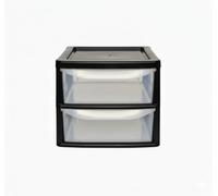 ZYORA A4 Small Plastic Storage Drawers Unit, Compact Vertical Organizer with Drawers, Durable Plastic Drawers Storage and Organization for Home, Office, Crafts & Household Use (Black/Clear, 2-Tier)