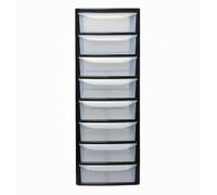 ZYORA A4 Small Plastic Storage Drawers Unit, Compact Vertical Organizer with Drawers, Durable Plastic Drawers Storage and Organization for Home, Office, Crafts & Household Use (Black/Clear, 8-Tier)