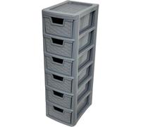 ZYORA Mini Plastic Storage Drawers - 6-Drawer Unit, Small Drawer Tower for Home, Kitchen, Craft, Office & Desktop Storage - Modular Stationery Organizer (6 Drawers Mini Rattan Grey)