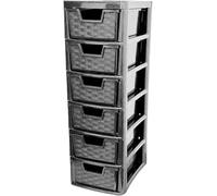 Zyora Mini Plastic Storage Drawers - 6-Drawer Unit, Small Drawer Tower for Home, Kitchen, Craft, Office & Desktop Storage - Modular Stationery Organizer (Rattan Black, 6 Drawers)