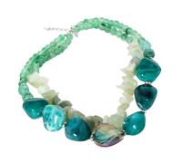 ZYOUQI Modern Retro Collarbone Necklace Clavicle Chain with Irregular Green Beads Multi Layer Design Formal Jewelry Irregular Bead Necklace