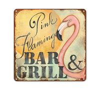 ZYPENG Pink Flamingo Bar & Grill Retro Metal Printing Wall Poster Tin Sign Wall Painting Art Metal Decor Plaques 8x8 8 x 8 inches