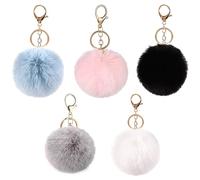ZYPHONX 5 Pcs Pom Pom Keyrings, Fluffy Keyring Soft Plush Charm Ring Keyfob, Faux Fur Balls Bag Pendant Keychain Decoration for House Key, Backpack for Woman Girls Birthday Mother's Day Gifts (8cm)