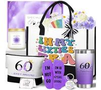 Zyphoria 60th Birthday Gifts for Women, Funny 60th Birthday Gifts for Her, Funny Gift for 60 Year Old Woman, 60 and Fabulous Canvas Tote Bag Gift Set, Happy 1965 Gift Basket for Her Mom Sister Friend