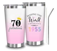 Zyphoria 70th 1955 Birthday Gifts for Women,ar Old Birthday Cups GIF 70 Yets for Her, Cool 70th Gift Decorations for Women Turning 70, 70 and Fabulous 20 OZ Stainless Steel Tumbler