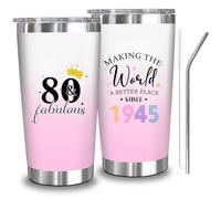 Zyphoria 80th 1945 Birthday Gifts for Women, 80 Year Old Birthday Cups Gifts for Her, Cool 80th Gift Decorations for Women Turning 80, 80 and Fabulous 20 OZ Stainless Steel Tumbler
