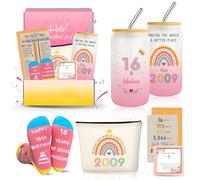 Zyphoria Sweet 16th Birthday Gifts for Girls, Cool 16 Year Old Girl Gift Ideas for Her Granddaughter Daughter Niece Teens, Happy 2009 Sixteen Decorations Presents Basket Glass Cup Sock Necklace