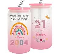 Zyphoria Unique 21st Birthday Gifts for Her 21 Year Old Birthday Git for Women, Gift for 21 Years Old Female ldeas.Cool 21st Birthdays Glass Cup with Straw and Lid for Sisters Friends Daughter