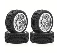 ZYPMoTo 10PCS 1 10 Scale RC Racing Wheels With 12mm Hex On Road Rubber Tires Compatible With XV01 XV02 TA06 TT01 TT02 TT02M TT02R TT02S TT02T PTG2 And Similar 12mm Hex Hub RC Car Models(Silver)