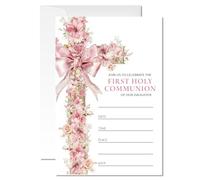 ZYQFN 20 First Communion Invitations for Girls Kids with Envelopes (4"x6") - Pink Bow Floral First Holy Communion Card. (021)