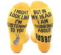 ZYQFN Cute Rabbit Print Socks, Bunny Gifts, Bunny Accessories Decor Stuff for Animal Bunny Lovers, Funny Novelty Crazy Crew Bunny Socks, Ideal Christmas Birthday Gifts for Men Women. (093),