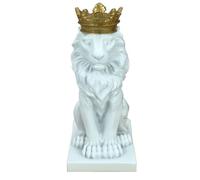Zyqixluk 5.7''H Crown Lion King Statue Resin Lion Sculpture Resin Lion Decor For Office Desktop Living Room Cabinets Bookshelf Lion Figurine Gifts For Men,White