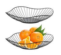 ZYQUES 2 PCS Black Wire Fruit Basket, Large Metal Fruit Bowl Modern Vegetable Holder Stand Snack Storage Basket for Kitchen Counter Table Centerpiece Home Decor