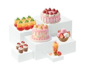 ZYQUES 6 Pcs Buffet Risers, Food Display Stand Set 3/4/5/6/7/8 in White Cake Tiered Plinth Acrylic Display Box Dessert Risers for Weddings Catering Dessert