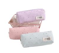zyrqon 2pcs Durable Twill Canvas Pastel Hot Stamping Star Print Metal Zipper Pencil Pouch for Student Back to School Stationery Storage