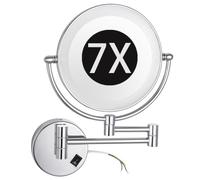 Zysfadc 8" Wall Mounted Lighted Makeup Mirror, Hardwired Push Switch Double Sided Magnifying, Extended Arm 360 Rotation Vanity Mirror