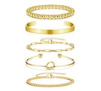 Zysta 14K Gold Bracelet Sets for Women Ladies Layered Dainty Link Chain Bangle Cuff Bracelets Gold Jewellery Gifts for Mother's Day Valentine's Day Wedding Birthday