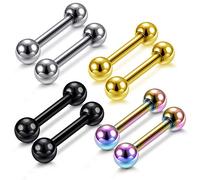 Zysta 4 Pairs Stainless Steel Barbell 3mm Ball Screw Silver Black Gold Rainbow Color Gauge 16G (1.2mm) Tragus Helix Cartilage Stud Earrings Lip Nose Septum Straight Body Piercing