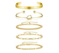 Zysta 5PCS 14K Gold Bracelet Sets for Women Ladies Layered Dainty Link Chain Bangle Cuff Bracelets Gold Jewellery Gifts for Mother's Day Valentine's Day Wedding Birthday