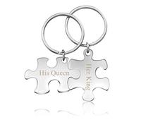 Zysta Personalised Keyring Puzzle Matching Keyrings for Wome Men Couples Best Friends Cute Keychain Engraved Customized Stainless Steel Couples Keychain His and Her Jewelry Gifts Set