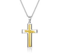 Zysta Rotating Cross Crucifix Necklace Gold Silver Black Hollow Out Cross Pendant Chain Christian Necklace For Man Woman (Gold)