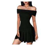 ZYSWCHB Womens Casual Dresses Pure Lust Wind Dresses Showing Clavicle Dresses Summer One Neck Short Dresses for Women(M)
