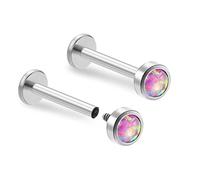 ZYTAIJEW 1pc/2pcs 16G 6mm/8mm/10mm G23 Titanium Internally Threaded 4mm Blue/Green/Pink/White/Purple Synthetic Opal Labret Monroe Lip Tragus Cartilage Earring Ring Nose Stud Piercing Jewelry, Titanium