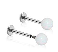 ZYTAIJEW 2pcs 16G 6mm/8mm/10mm G23 Titanium Internally Threaded 3mm/4mm Synthetic Opal Labret Monroe Lip Tragus Cartilage Earring Ring Nose Stud Piercing Jewelry, Titanium, no gemstone