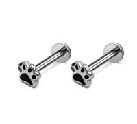 ZYTAIJEW 2pcs G23 Implant Grade Titanium Internally Threaded 16GA ASTM F-136 Black Puppy Paw Ends Labret Monroe Lip Stud Tragus Cartilage Earring Ring Nose Piercing Jewelry Bar Length 6-10mm, Titanium