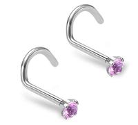 ZYTAIJEW 2pcs Green/White/Dark Blue/Purple/Red/Light Blue/Pink/Black 2mm/3mm CZ Screw Nose Rings Studs G23 Titanium Cubic Zirconia 20G/18G Piercing Jewelry, Titanium, no gemstone