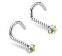 ZYTAIJEW 2pcs Green/White/Dark Blue/Purple/Red/Light Blue/Pink/Black 2mm/3mm CZ Screw Nose Rings Studs G23 Titanium Cubic Zirconia 20G/18G Piercing Jewelry, Titanium, no gemstone