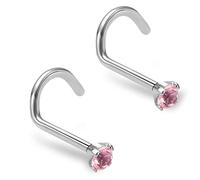 ZYTAIJEW 2pcs Green/White/Dark Blue/Purple/Red/Light Blue/Pink/Black 2mm/3mm CZ Screw Nose Rings Studs G23 Titanium Cubic Zirconia 20G/18G Piercing Jewelry, Titanium, no gemstone