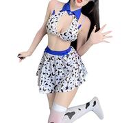 ZYTC Maid Outfit Milk Cow Costume for Women Sexy Cosplay Lingerie Maid Dress Anime Halloween Outfits(Blue)