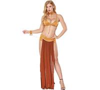 ZYTC Women’s Sexy Lingerie Chain Bra and Maxi Slit Skirt Anime Cosplay Arabian Princess Lingerie Roleplay Outfits(Coffee)