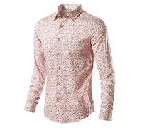 ZYTECO Men Floral Dress Shirtslong Sleeve Casual Flower Printed Fashion Printed Casual Button Down Shirts,Pink,5XL