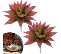 Zythrem 2 PCS Large Fake Outdoor Plants 14" Succulents Plants Artificial Realistic Artificial Agave Unpotted Fake Aloe Vera Plant for Front Porch Planter Yard Indoor Entryway (Red Green)