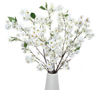 Zythrem 3Pcs Artificial Cherry Blossom Branches 90cm White Cherry Blossom Artificial Flowers Tall Fake Flowers Silk Sakura Flowers Faux Spring Peach Blossom Stems for Wedding Party Home Vase Decor