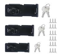 Zythrem 3Pcs Black Hasp and Staple with Padlock Keyed Hasp Lock Shed Lock Bedroom Door Locks with Key Twist Knob Keyed Locking Hasp Safety Door Clasp Gate Lock for Cabinet Garden 2.5inch/3inch/4inch