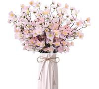 Zythrem 4Pcs Artificial Cherry Blossom Stems, 49cm Silk Spring Peach Blossom, Pink Fake Flowers Bouquet, Faux Cherry Blossom Branches, Plastic Sakura Stems for Wedding, Home, Office, Garden Vase Decor