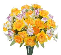 Zythrem 4Pcs Artificial Daffodils Yellow Fake Daffodil Flowers Mix Tulip Faux Spring Flowers Silk Narcissus Flower Bouquet for Wedding Party Table Floral Arrangement Home Hotel Office Decor