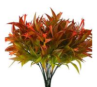 Zythrem 4Pcs Artificial Plants Outdoor Fake Green Plants Artificial Morning Glory Shrubs UV Resistant Faux Plastic Shrub Bushes Artificial Spring Flowers for Graves Garden Planter Window Porch Decor