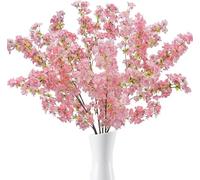 Zythrem 6Pcs Artificial Cherry Blossom Branches Pink Plum Blossom 32.3in Faux Cherry Blossom Stems Silk Peach Flowers Fake Sakura Flowers Artificial Spring Flowers for Wedding Table Vase Decor